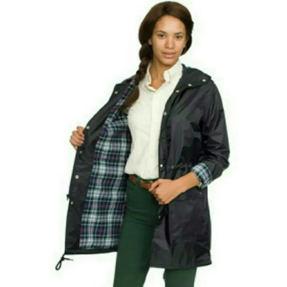 American Apparel Hooded Flannel Lined Black Rain Parka Size XXS/XS